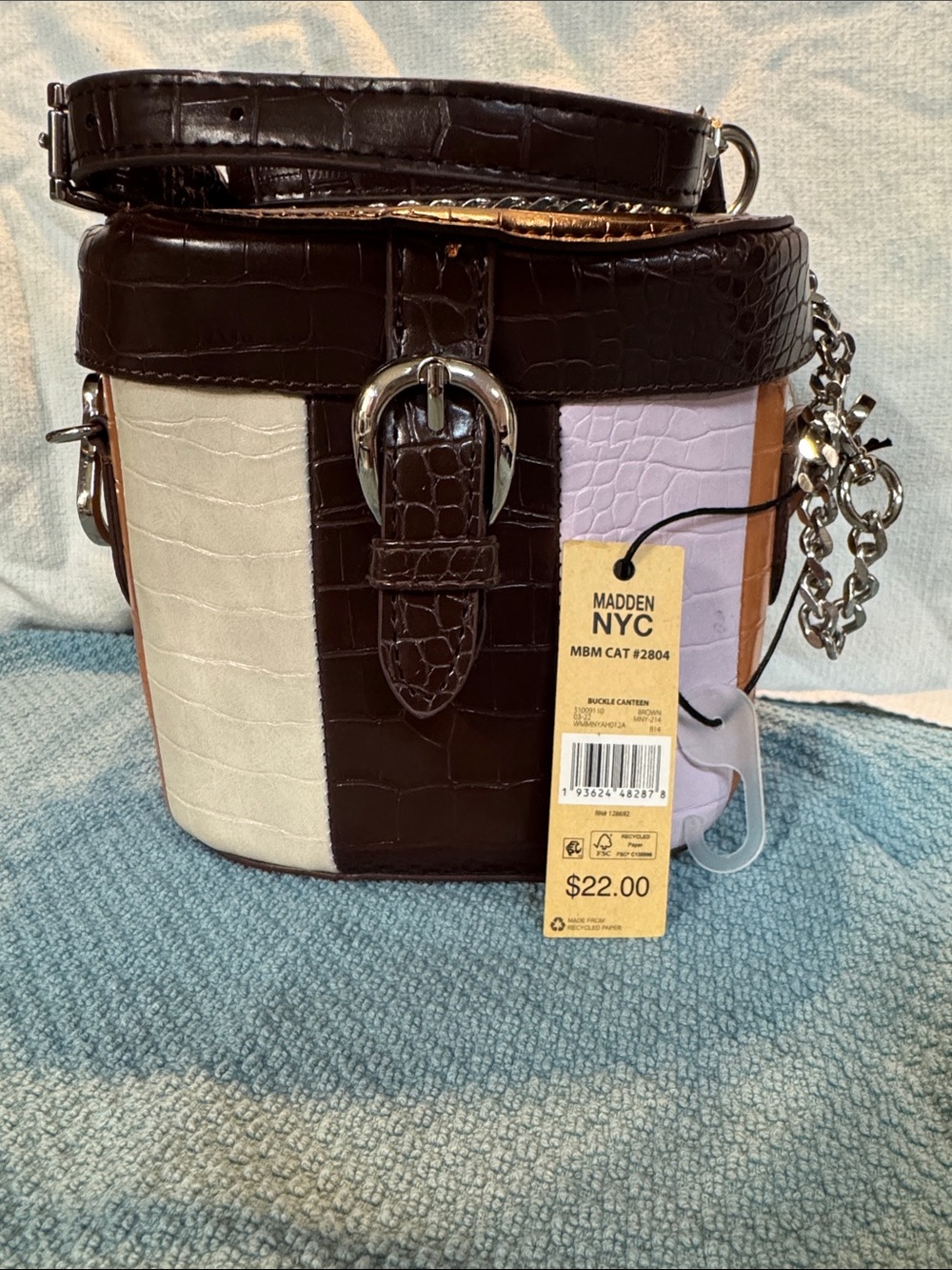 Colorblock Croc-Embossed Bucket Bag Madden NYC MBM CAT #2804